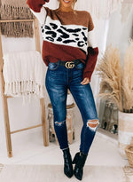 Load image into Gallery viewer, CANIKAT Women&#39;s Crewneck Color Block Striped Sweater Long Sleeve Loose Knit Pullover Jumper Tops
