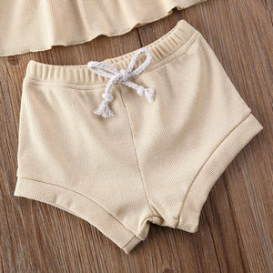 Newborn Baby Boys Girls Summer Outfits Infant Ribbed Knitted Cotton Short Sleeve T-Shirt + Shorts Two Piece Clothes Set