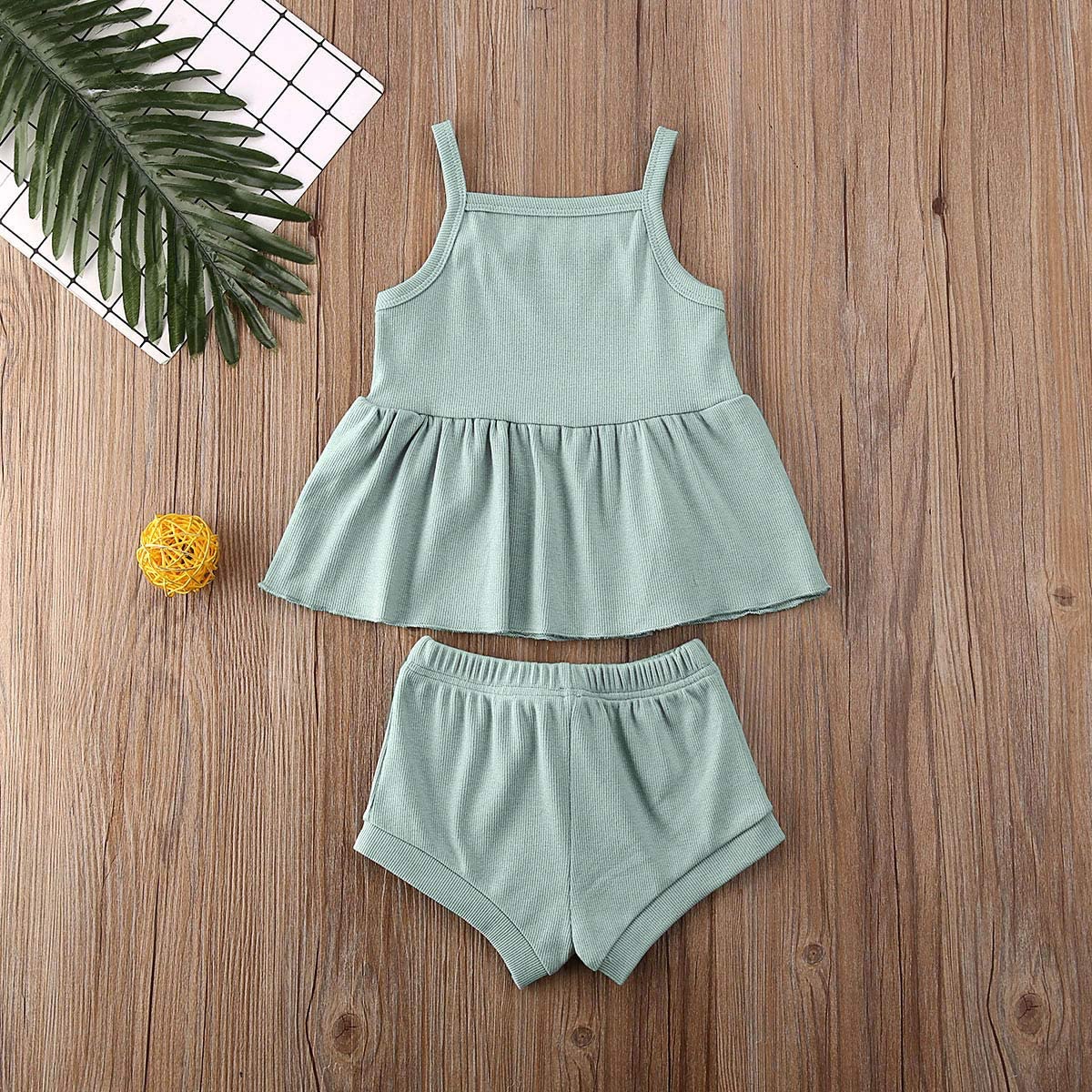 Newborn Baby Boys Girls Summer Outfits Infant Ribbed Knitted Cotton Short Sleeve T-Shirt + Shorts Two Piece Clothes Set