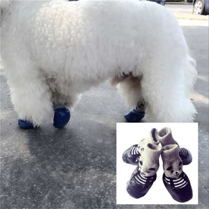 4pcs/set Cute Cotton Dog Shoes Waterproof Non-slip Rubber Cats Dogs Socks For Chihuahua Puppy Cat Rain Snow Boots Pet Products - Dog Shoes