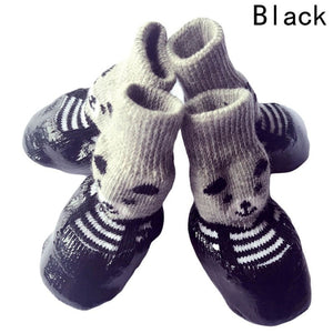 4pcs/set Cute Cotton Dog Shoes Waterproof Non-slip Rubber Cats Dogs Socks For Chihuahua Puppy Cat Rain Snow Boots Pet Products - Dog Shoes