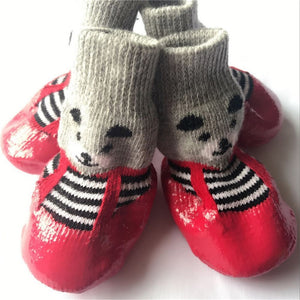 4pcs/set Cute Cotton Dog Shoes Waterproof Non-slip Rubber Cats Dogs Socks For Chihuahua Puppy Cat Rain Snow Boots Pet Products - Dog Shoes