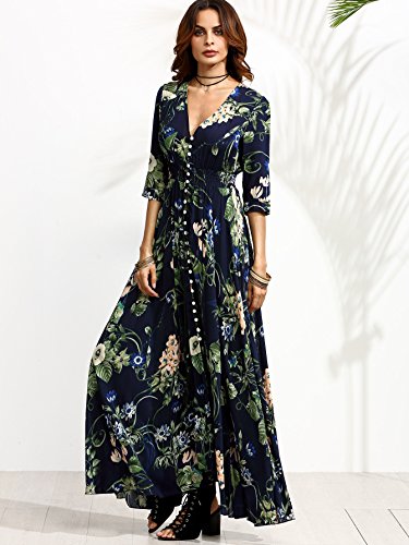 Milumia Women's Button Up Split Floral Print Flowy Party Maxi Dress