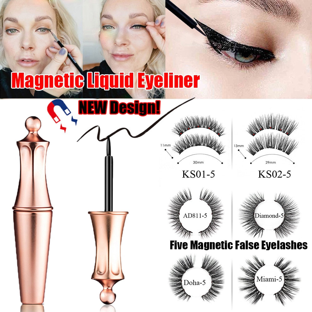 1SET Magnetic liquid Eyeliner with Five False Eyelashes Handmade Lashes Waterproof Eye Liner Women Eye Makeup Stylish Tools