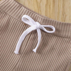 Newborn Baby Boys Girls Summer Outfits Infant Ribbed Knitted Cotton Short Sleeve T-Shirt + Shorts Two Piece Clothes Set