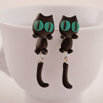 Load image into Gallery viewer, Handmade Polymer Clay 3D Black Cat Earrings
