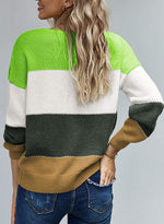 Load image into Gallery viewer, CANIKAT Women&#39;s Crewneck Color Block Striped Sweater Long Sleeve Loose Knit Pullover Jumper Tops
