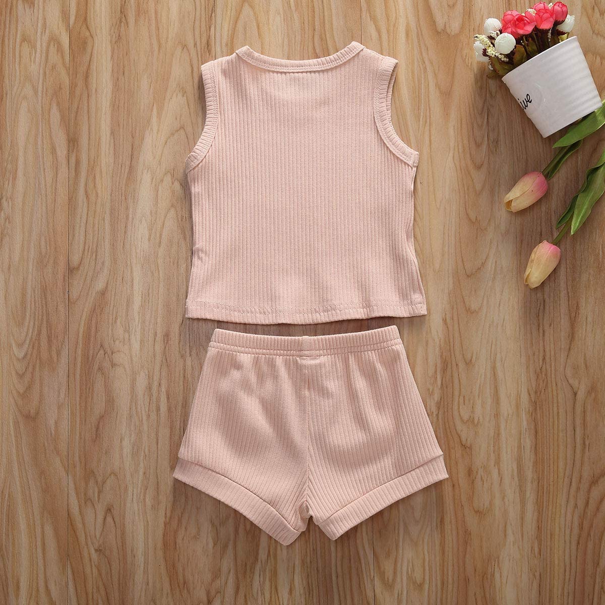 Newborn Baby Boys Girls Summer Outfits Infant Ribbed Knitted Cotton Short Sleeve T-Shirt + Shorts Two Piece Clothes Set