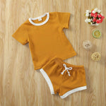 Load image into Gallery viewer, Newborn Baby Boys Girls Summer Outfits Infant Ribbed Knitted Cotton Short Sleeve T-Shirt + Shorts Two Piece Clothes Set
