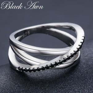 Classic 3.9g 925 Sterling Silver Fine Jewelry Baguet Row Engagement Black Spinel Wedding Rings for Women Bijoux Femme G006|ring for|rings for womenrings for weddings