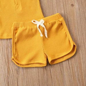 Newborn Baby Boys Girls Summer Outfits Infant Ribbed Knitted Cotton Short Sleeve T-Shirt + Shorts Two Piece Clothes Set