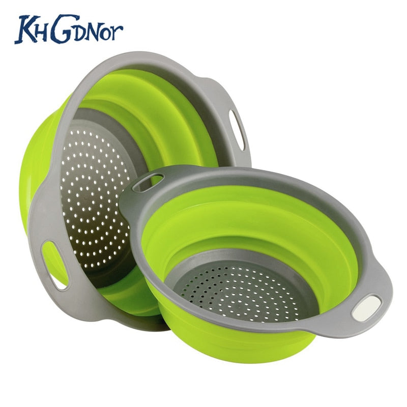 2pcs/set Foldable Silicone Colander Fruit Vegetable Washing Basket Strainer Collapsible Drainer With Handle Kitchen Tool