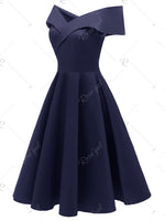 Load image into Gallery viewer, Off The Shoulder Foldover Cocktail Dress - Deep Blue - L
