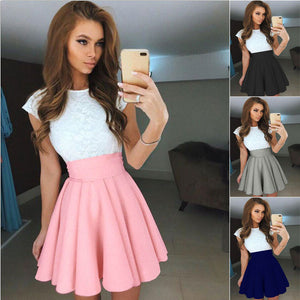 Midi Skirts Womens Summer Solid High Waist simple Skater Skirt Ladies Party Cocktail Mini Skirts Faldas Cortas #YL