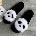 Load image into Gallery viewer, Fur Slippers Women Cartoon panda Fur Slides Home Furry Flat Sandals Female Cute Fluffy House Shoes Woman Brand Luxury 2019
