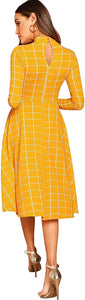 Floerns Women's High Neck Plaid Fit and Flare Midi Dress