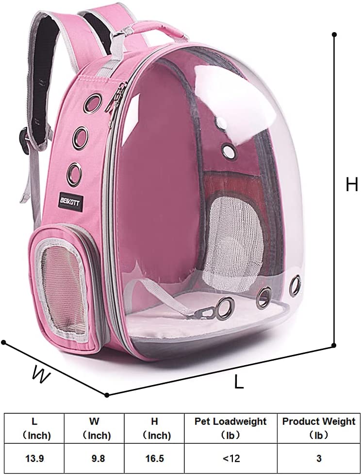 BEIKOTT Cat Backpack Carriers Bag, Dog Backpack, Pet Bubble Backpack for Small Cats Puppies Dogs Bunny, Airline-Approved Ventilate Transparent Capsule Backpack for Travel, Hiking and Outdoor Use