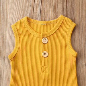 Newborn Baby Boys Girls Summer Outfits Infant Ribbed Knitted Cotton Short Sleeve T-Shirt + Shorts Two Piece Clothes Set