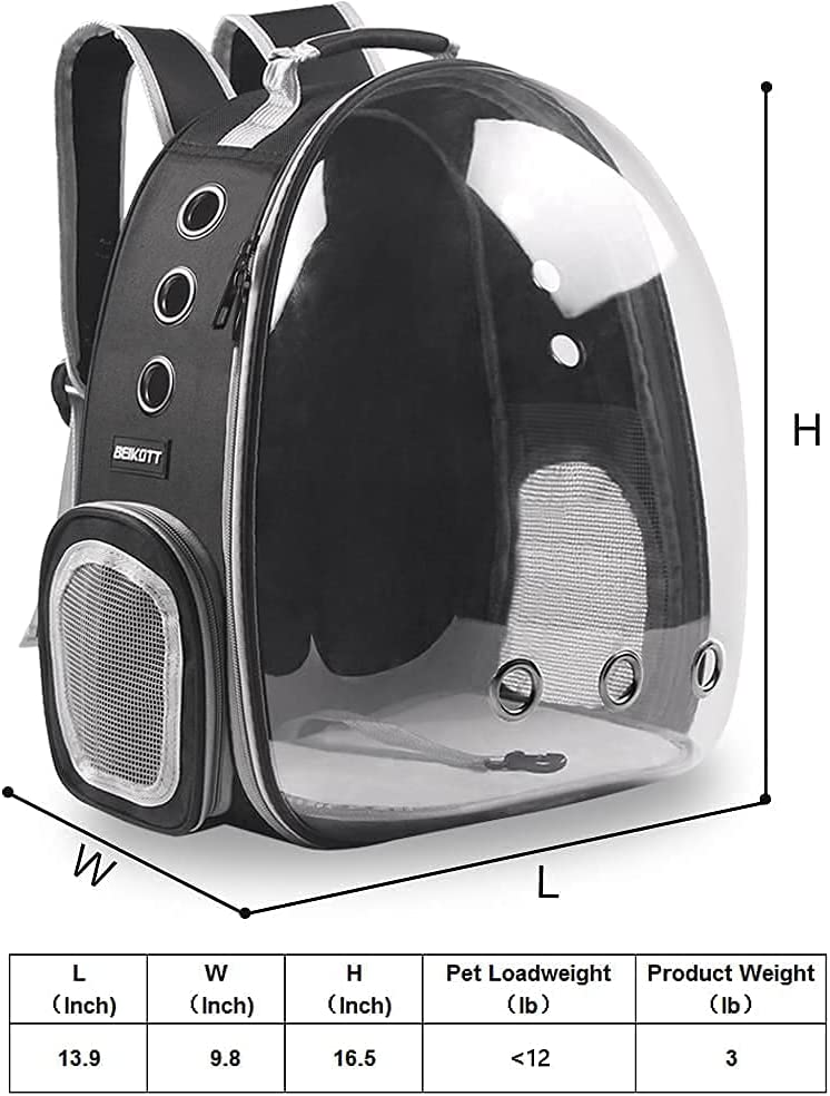 BEIKOTT Cat Backpack Carriers Bag, Dog Backpack, Pet Bubble Backpack for Small Cats Puppies Dogs Bunny, Airline-Approved Ventilate Transparent Capsule Backpack for Travel, Hiking and Outdoor Use