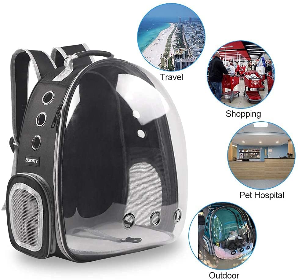 BEIKOTT Cat Backpack Carriers Bag, Dog Backpack, Pet Bubble Backpack for Small Cats Puppies Dogs Bunny, Airline-Approved Ventilate Transparent Capsule Backpack for Travel, Hiking and Outdoor Use