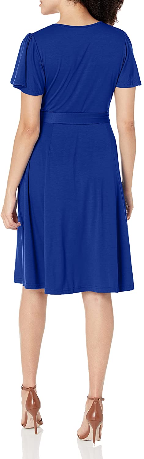 Women‘s Plus Size Faux Wrap V Neck Short Sleeve Midi Wedding Guest Party Casual Dresses