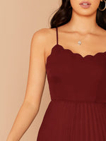 Load image into Gallery viewer,  Scallop Trim Pleated Hem Cami Dress
