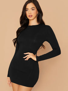  Lace Insert Backless Bodycon Dress