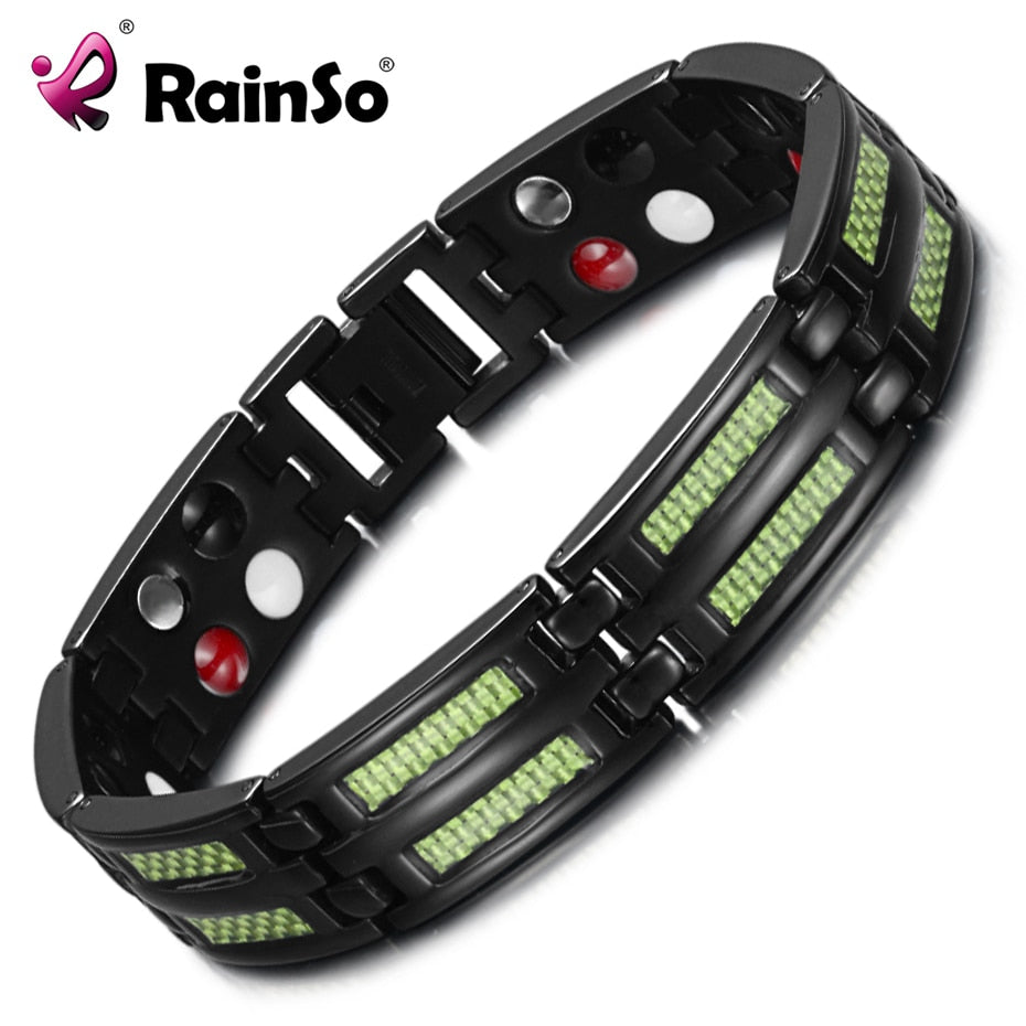 RainSo Male Titanium Bracelets Bangles 4 Health Elements Germanium Magnetic Bracelets Fashion Jewelry Charm Wrist for Arthritis