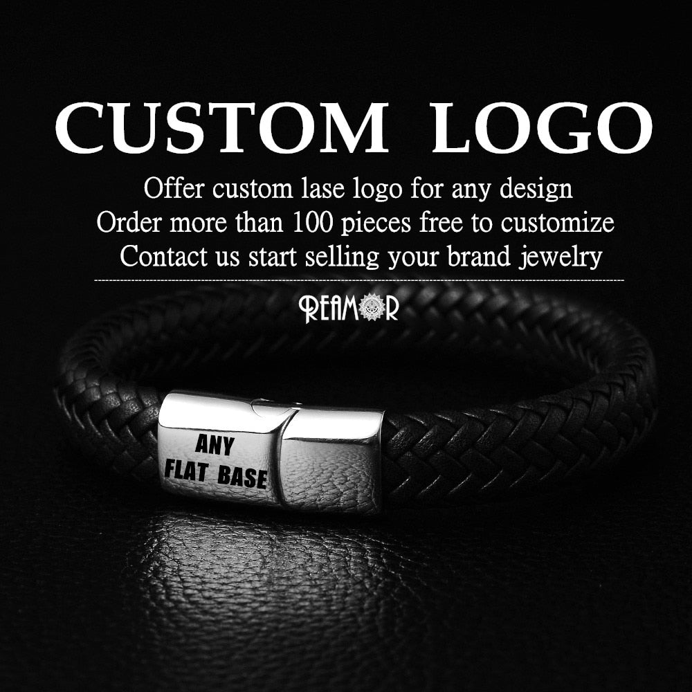 REAMOR 12mm Width Braided Leather Men Bracelets 316L Stainless Steel Cross Charms Cuff Bracelets Bangles Trendy Male Jewelry