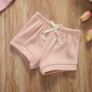 Newborn Baby Boys Girls Summer Outfits Infant Ribbed Knitted Cotton Short Sleeve T-Shirt + Shorts Two Piece Clothes Set