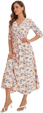 Load image into Gallery viewer, Milumia Women&#39;s Button Up Split Floral Print Flowy Party Maxi Dress
