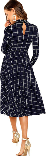 Load image into Gallery viewer, Floerns Women&#39;s High Neck Plaid Fit and Flare Midi Dress
