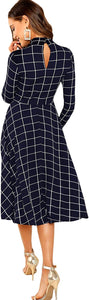 Floerns Women's High Neck Plaid Fit and Flare Midi Dress