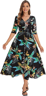 Load image into Gallery viewer, Milumia Women&#39;s Button Up Split Floral Print Flowy Party Maxi Dress
