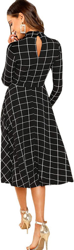 Load image into Gallery viewer, Floerns Women&#39;s High Neck Plaid Fit and Flare Midi Dress
