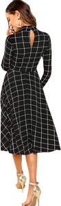 Floerns Women's High Neck Plaid Fit and Flare Midi Dress