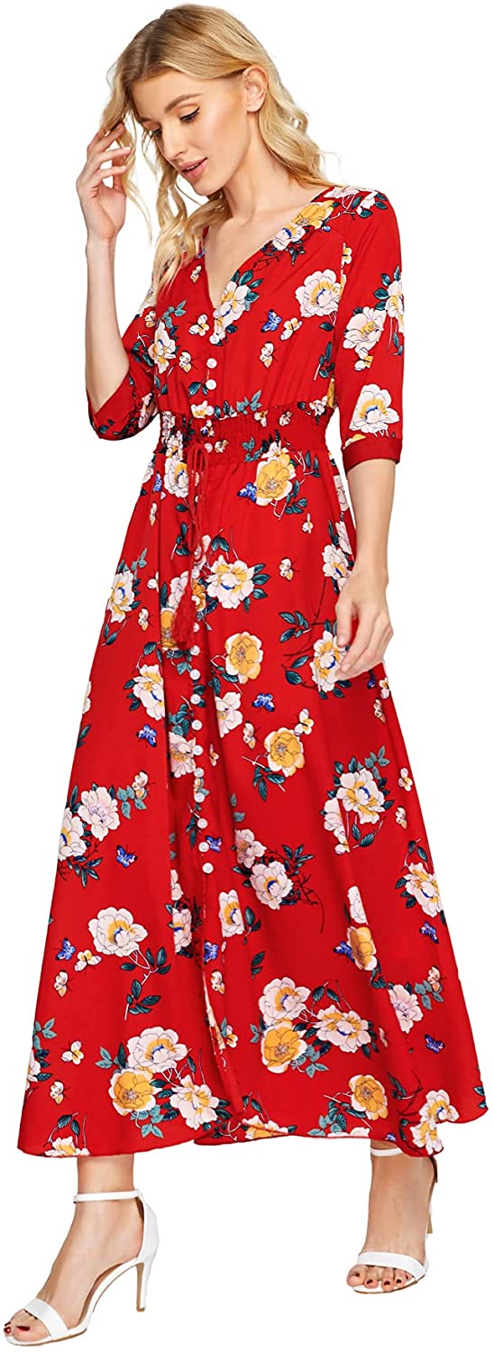 Milumia Women's Button Up Split Floral Print Flowy Party Maxi Dress