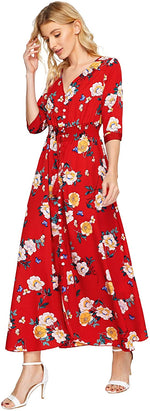 Load image into Gallery viewer, Milumia Women&#39;s Button Up Split Floral Print Flowy Party Maxi Dress
