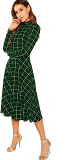 Load image into Gallery viewer, Floerns Women&#39;s High Neck Plaid Fit and Flare Midi Dress
