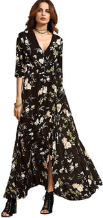 Load image into Gallery viewer, Milumia Women&#39;s Button Up Split Floral Print Flowy Party Maxi Dress
