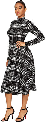 Load image into Gallery viewer, Floerns Women&#39;s High Neck Plaid Fit and Flare Midi Dress
