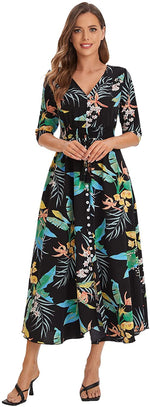 Load image into Gallery viewer, Milumia Women&#39;s Button Up Split Floral Print Flowy Party Maxi Dress
