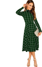 Load image into Gallery viewer, Floerns Women&#39;s High Neck Plaid Fit and Flare Midi Dress
