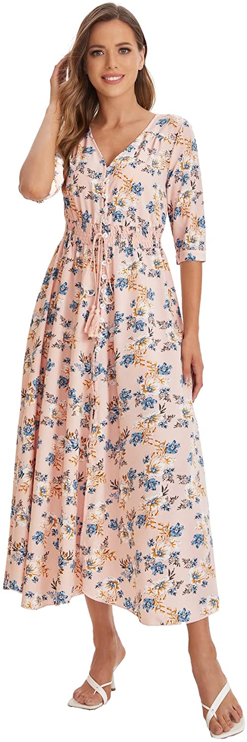 Milumia Women's Button Up Split Floral Print Flowy Party Maxi Dress