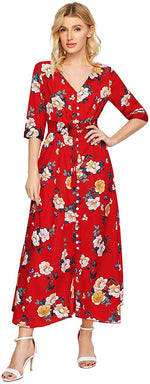 Load image into Gallery viewer, Milumia Women&#39;s Button Up Split Floral Print Flowy Party Maxi Dress
