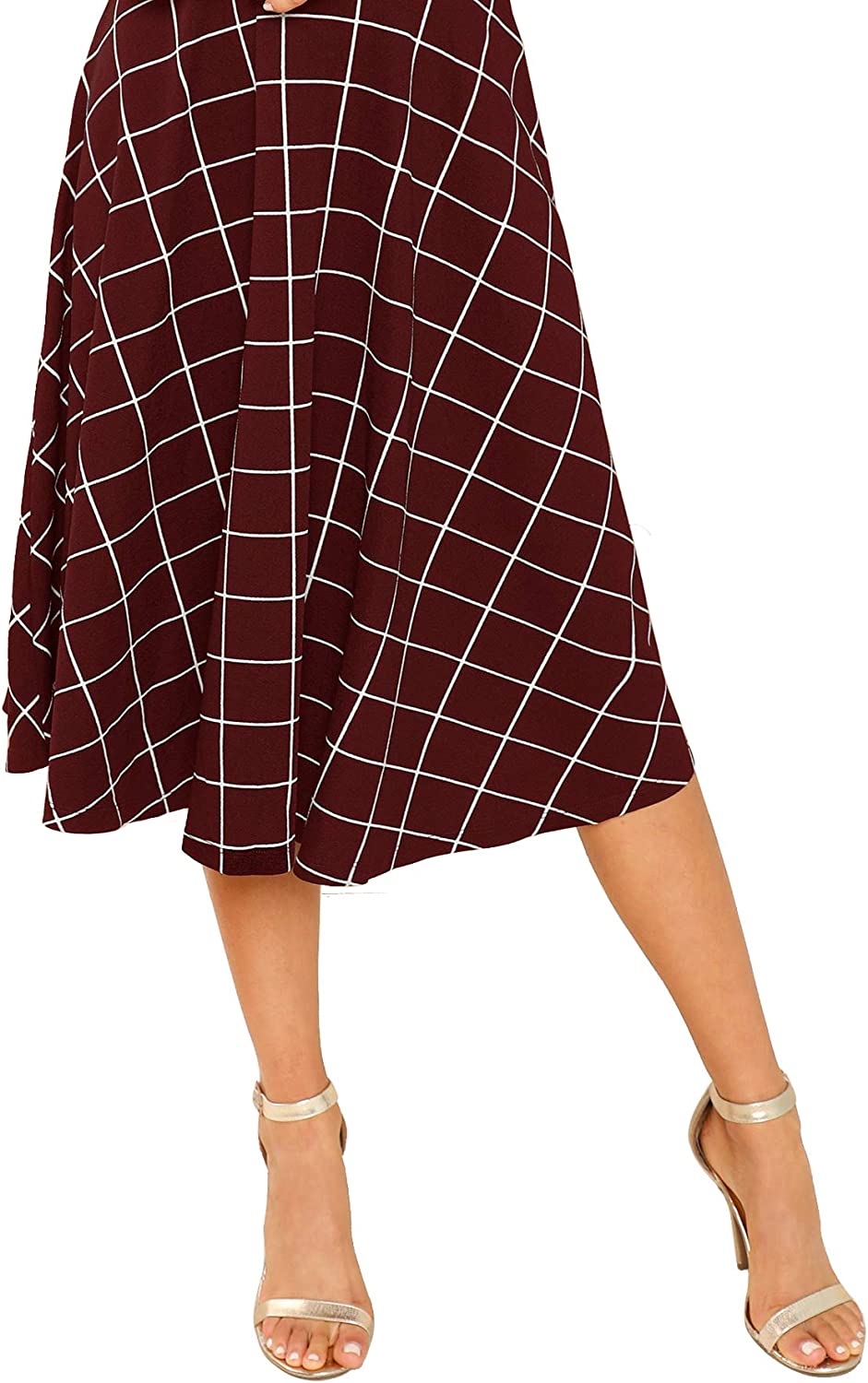 Floerns Women's High Neck Plaid Fit and Flare Midi Dress
