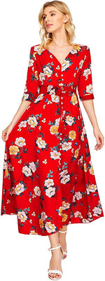 Load image into Gallery viewer, Milumia Women&#39;s Button Up Split Floral Print Flowy Party Maxi Dress
