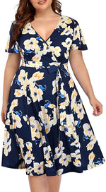 Load image into Gallery viewer, Women‘s Plus Size Faux Wrap V Neck Short Sleeve Midi Wedding Guest Party Casual Dresses
