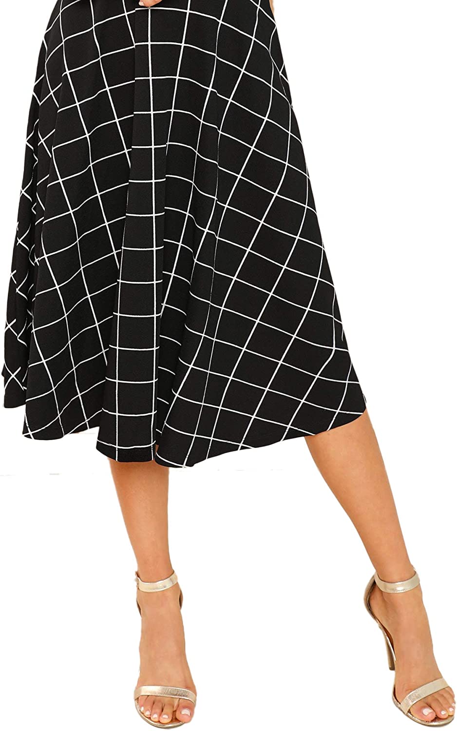 Floerns Women's High Neck Plaid Fit and Flare Midi Dress