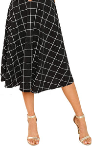 Floerns Women's High Neck Plaid Fit and Flare Midi Dress
